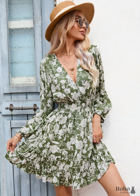 Boho Summer Floral Waist Mini Dress Shannon