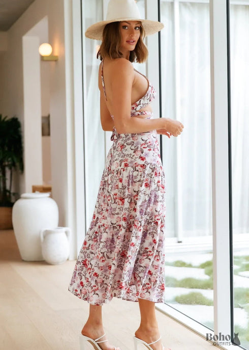 Boho Summer Tie-up Printed Midi Dress Victoria