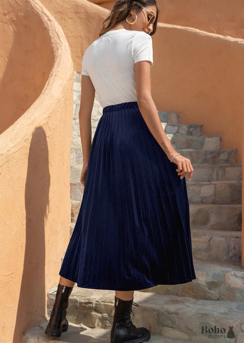 Boho Velvet Pleated Skirt Darla