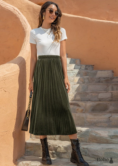 Boho Velvet Pleated Skirt Darla