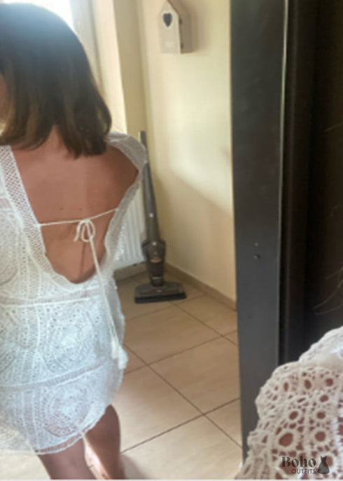 Boho White Crochet Mini Dress Brielle