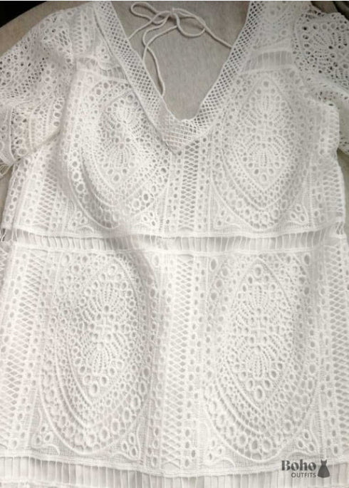 Boho White Crochet Mini Dress Brielle