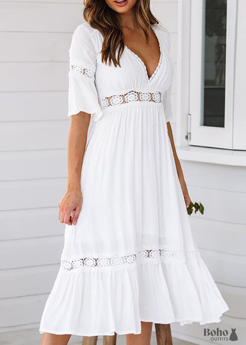 Boho White Lace Midi Dress Kenzie