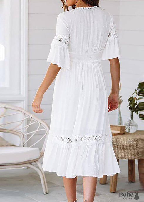 Boho White Lace Midi Dress Kenzie