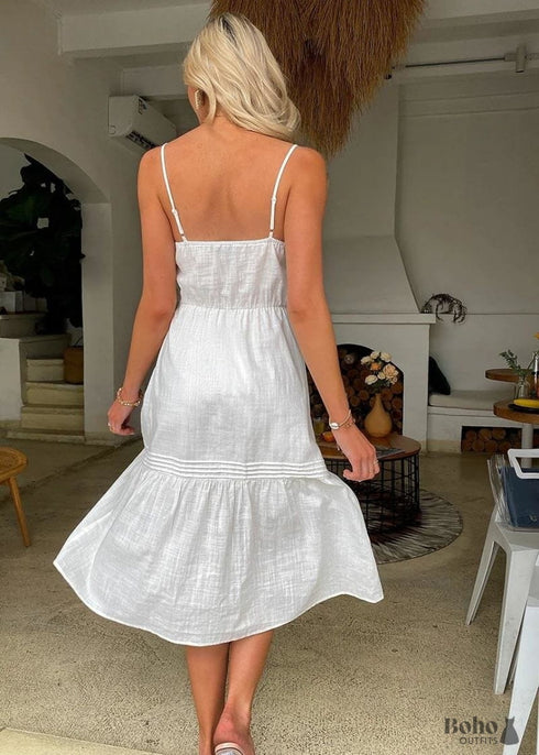 Boho White Midi Dress Nylah