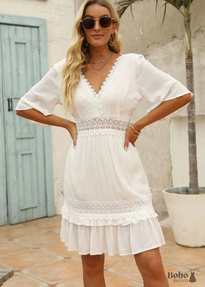 white mini boho dress Boho White Mini Dress Teresa