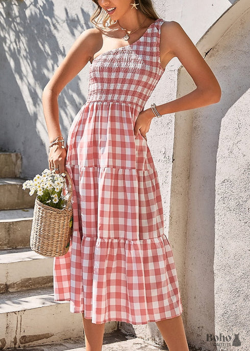 Vestido largo bohemio informal a cuadros Emilia