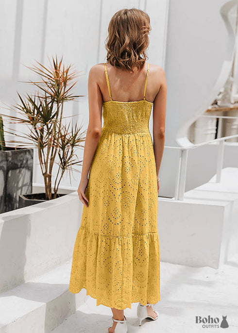 Dusty Blue Boho Midi Dress