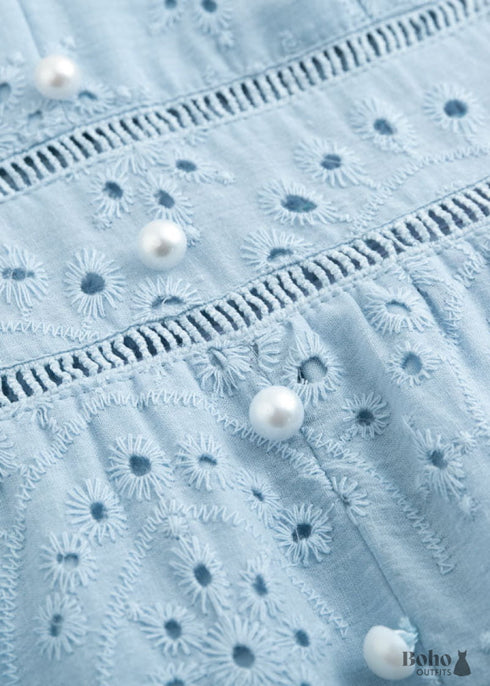 Dusty Blue Boho Midi Dress