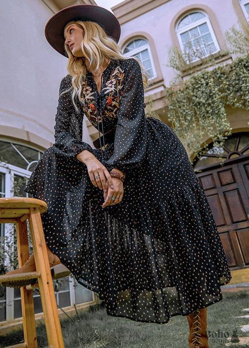Embroidered Black Dress