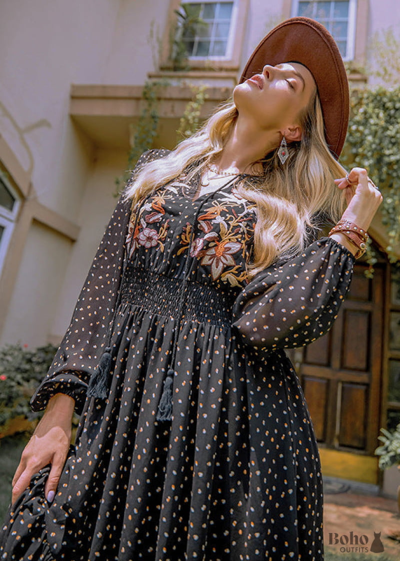 Embroidered Black Dress