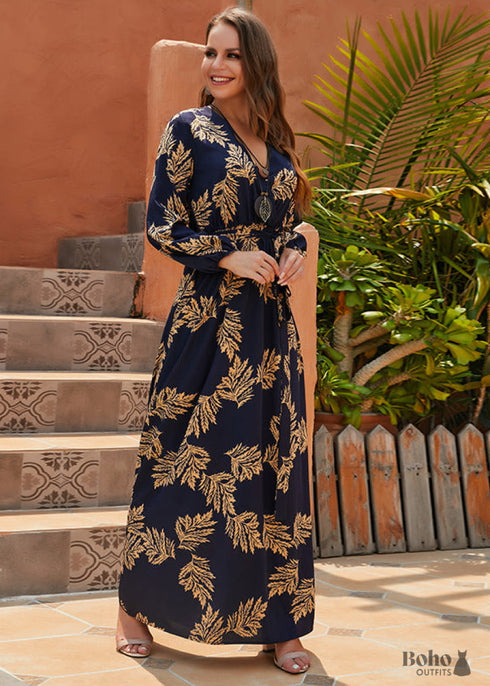 Floral black boho long dress