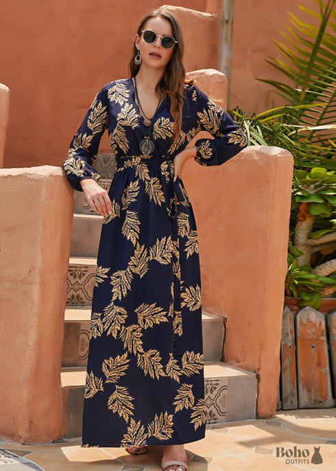 Floral black boho long dress