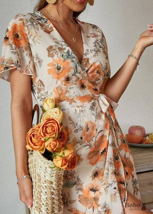 Floral Print Boho Summer Maxi Dress Rose