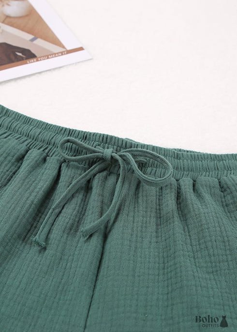 Pijama de algodón Hiloc para mujer, traje de cuello vuelto con pantalones cortos, pijama de manga larga para dormir