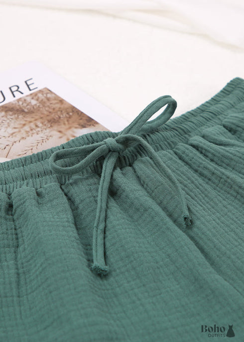 Pijama de algodón Hiloc para mujer, traje de cuello vuelto con pantalones cortos, pijama de manga larga para dormir