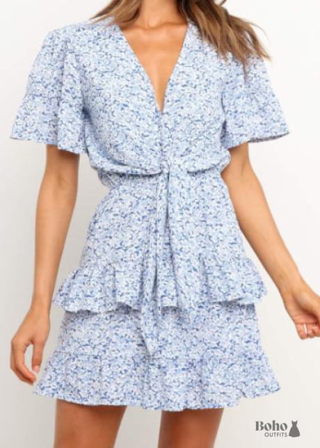 Minivestido hippie con estampado floral azul