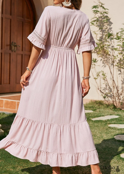 Lace-Up Pink Boho Maxi Dress Melanie
