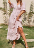 Lace-Up Pink Boho Maxi Dress Melanie