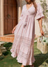 Lace-Up Pink Boho Maxi Dress Melanie
