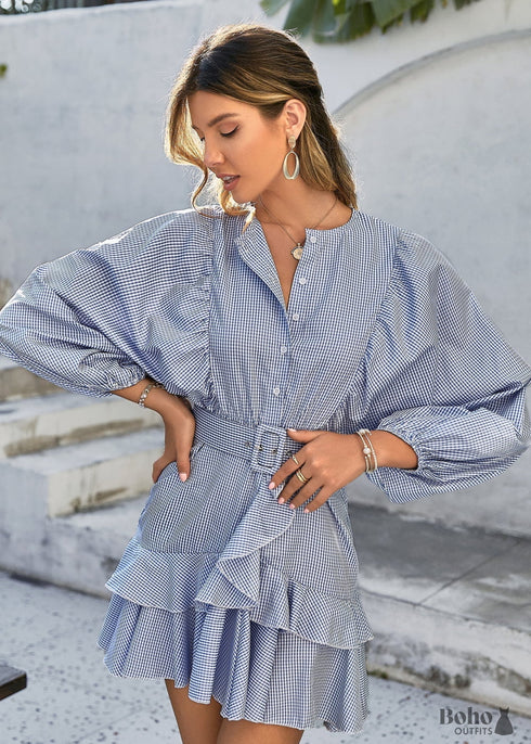 Light Blue Boho Mini Dress