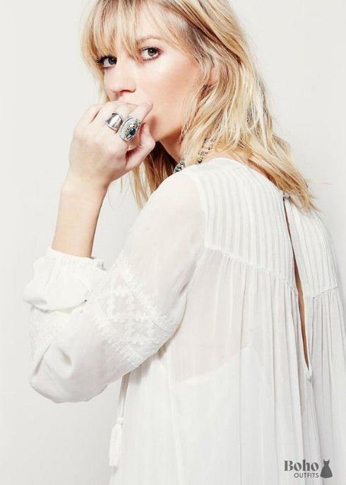 Long Sleeves White Boho Maxi Dress Juliette