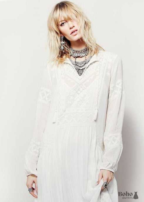 Long Sleeves White Boho Maxi Dress Juliette