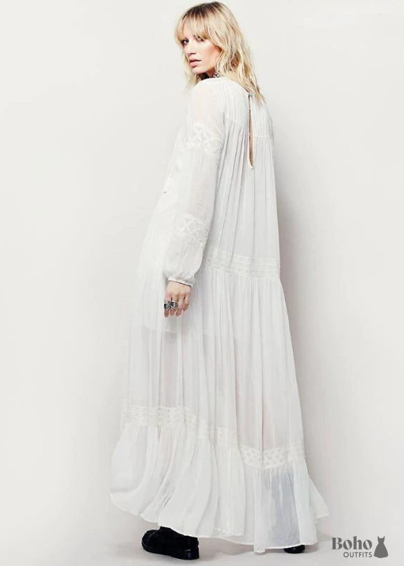 white long sleeve boho maxi dress Long Bell Sleeves Dress, Cotton Bohemian Maxi Dress, Summer Cotton Maxi Dress, Lace-Up Angel Sleeves Dress, Women Sleeveless Maxi Dress