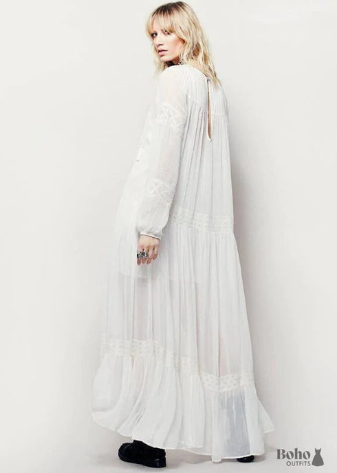 Long Sleeves White Boho Maxi Dress Juliette