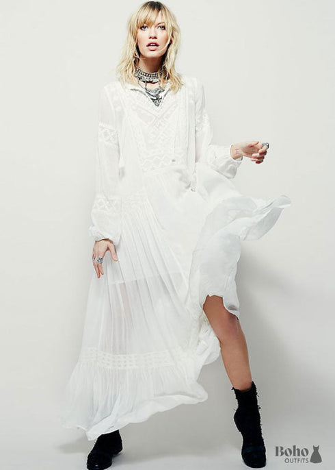 Long Sleeves White Boho Maxi Dress Juliette