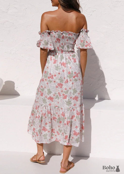 Vestido largo bohemio con hombros descubiertos de Alaina