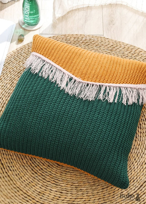Orange And Green Boho Fringe Pillow