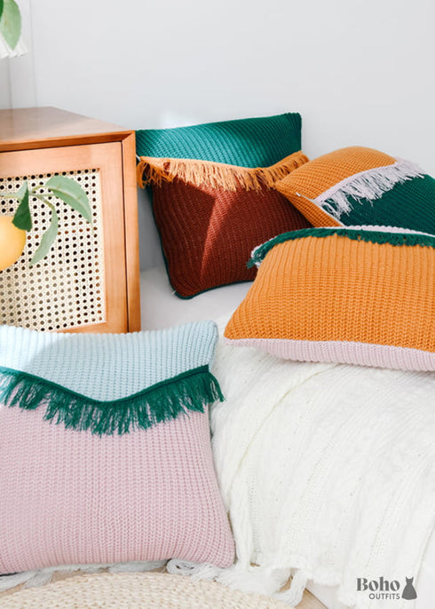 Pink And Blue Boho Fringe Pillow