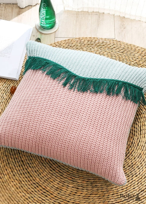 Pink And Blue Boho Fringe Pillow