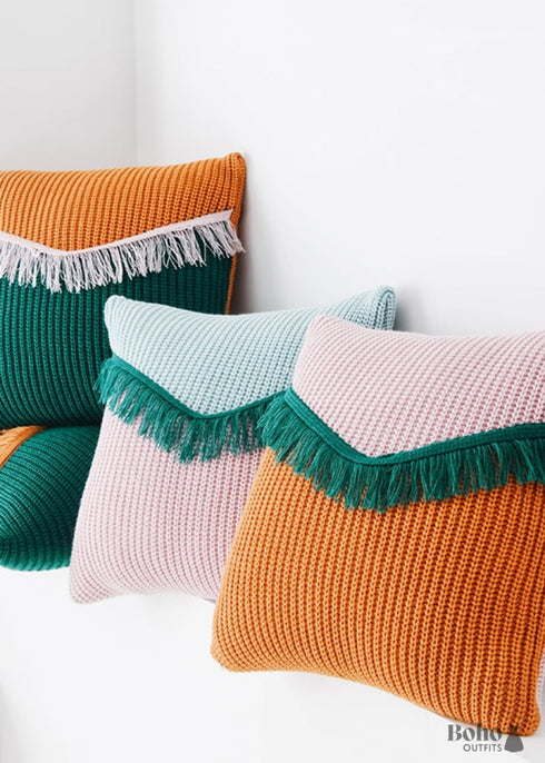 Pink And Orange Boho Fringe Pillow