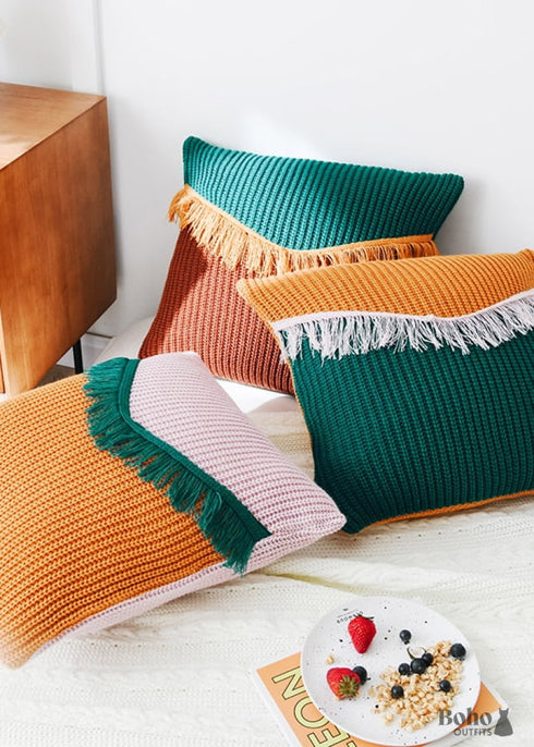 Pink And Orange Boho Fringe Pillow