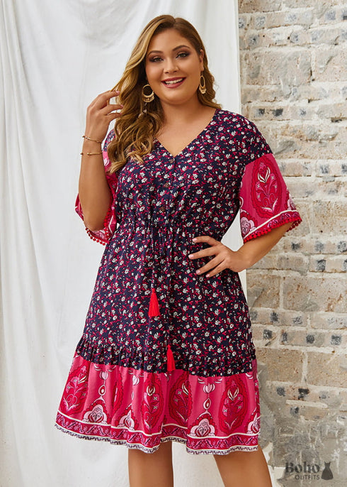 Vestido mini bohemio de talla grande Navaeh