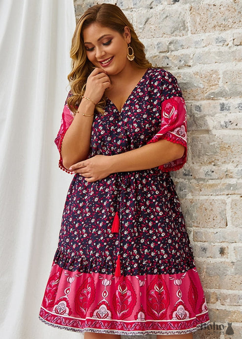 Vestido mini bohemio de talla grande Navaeh