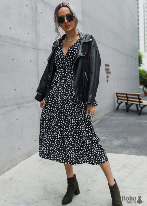 Vestido negro de lunares para mujer