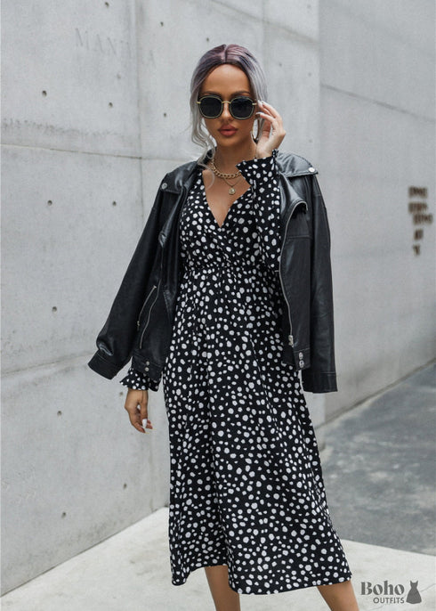 Vestido negro de lunares para mujer