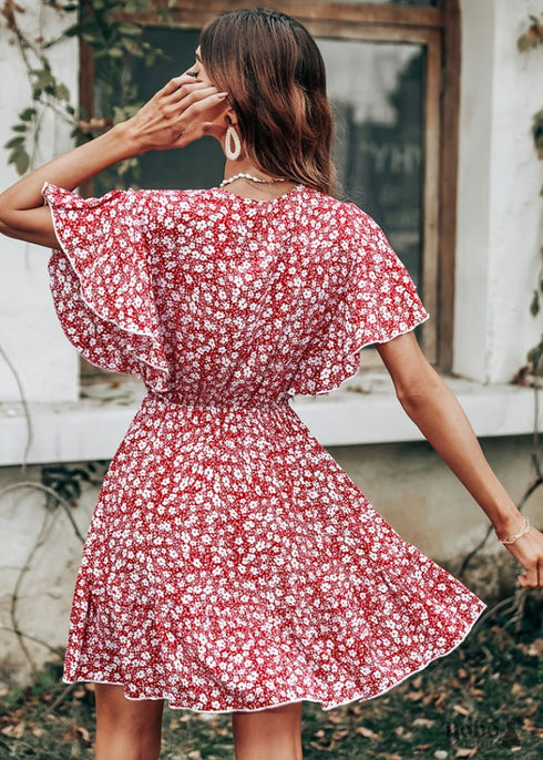 Red Boho Floral Mini Dress Esme