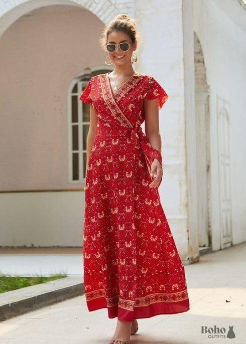 Red Boho Maxi Dress Sloane