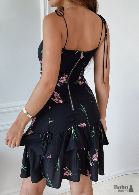 Summer Sexy Floral Black Mini Dress