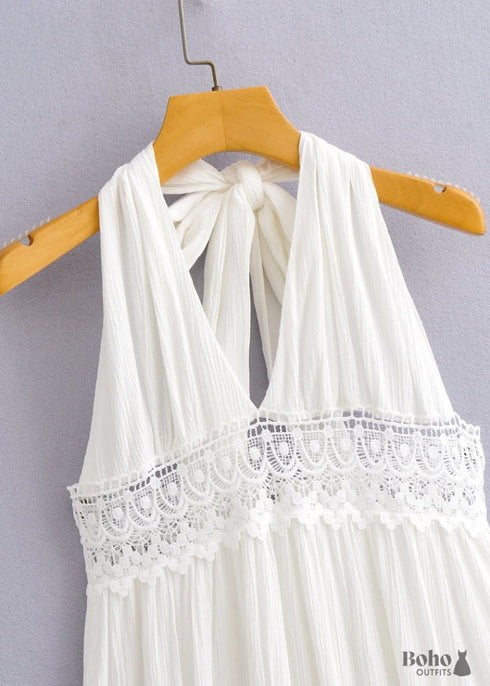 Tie-Up Lace White Boho Maxi Dress Shimmi