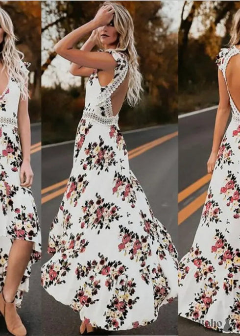 V-neck Backless Boho Maxi Dress Aisha