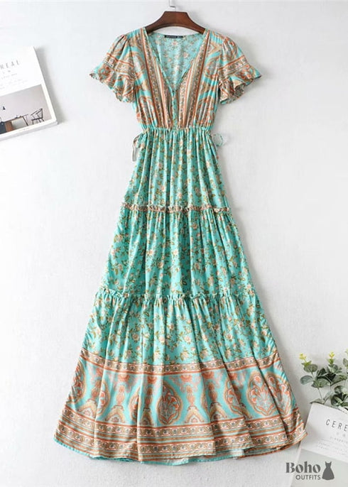 V-Neck Floral Boho Maxi Dress Catalina