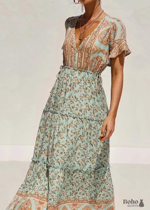 V-Neck Floral Boho Maxi Dress Catalina