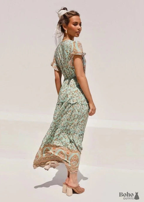 V-Neck Floral Boho Maxi Dress Catalina