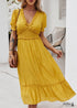 V-Neck Yellow Boho Maxi Dress Freya