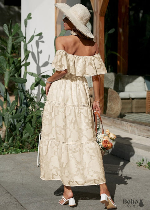 White Boho Off Shoulder Maxi Dress Tonna
